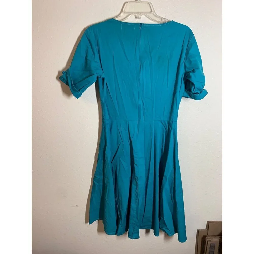 VTG Mint Limit Dress Retro 50s 60s Cotton Teal Blue Business Casual Size Large - Picture 4 of 6